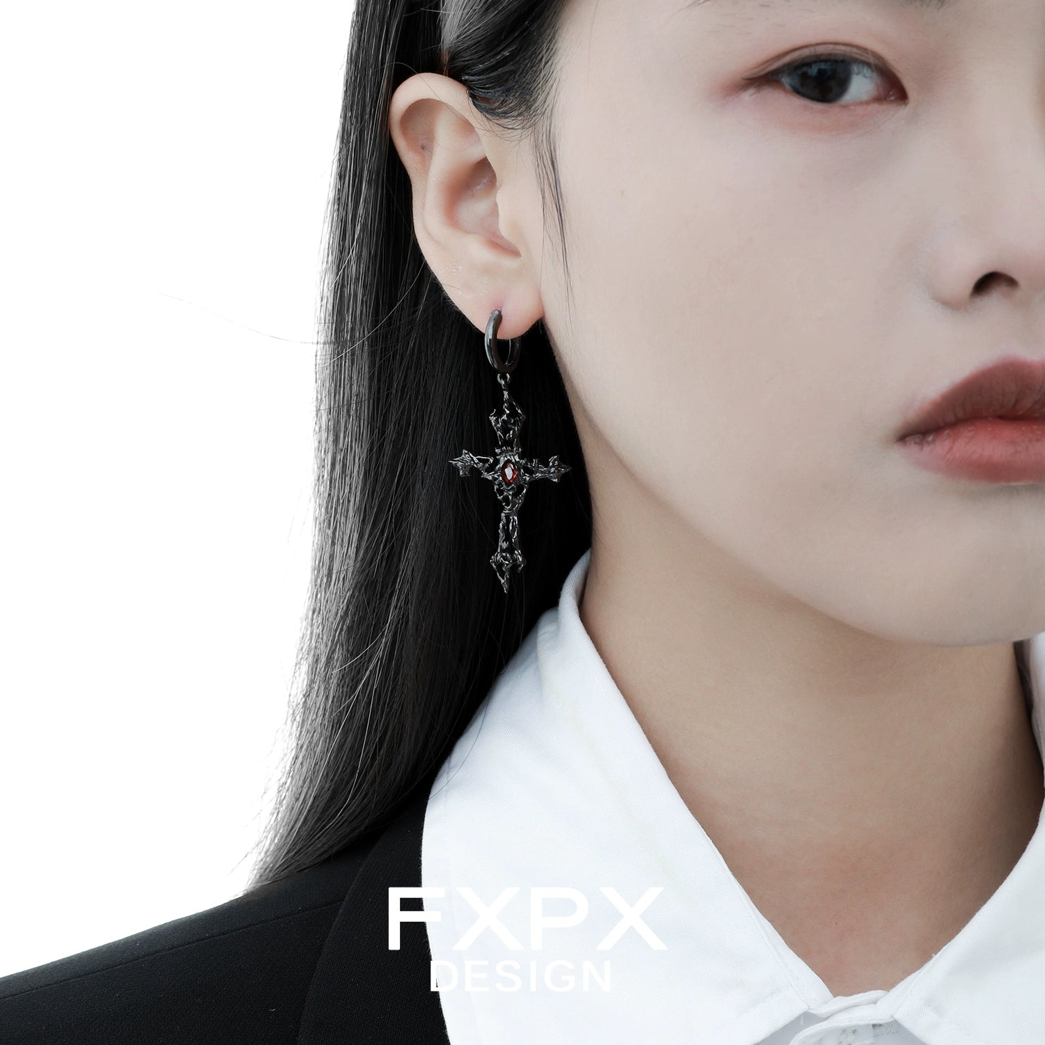 FXPX gothic cross earrings with intricate details, perfect for a stylish gothic look