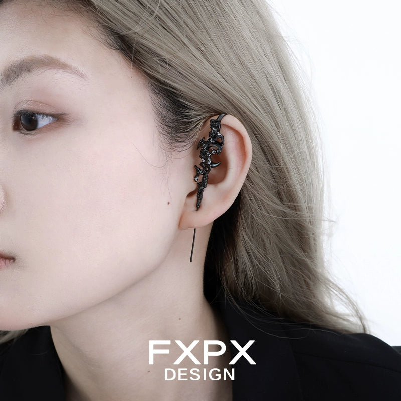 FXPX gothic ear needle jewelry featuring intricate black design for a stylish look