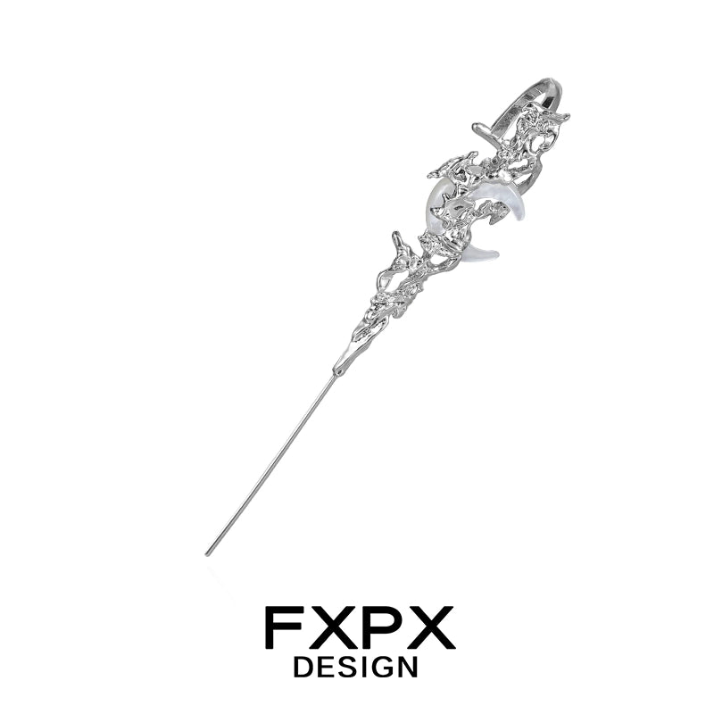 FXPX gothic ear needle jewelry in intricate silver design for unique fashion accessories