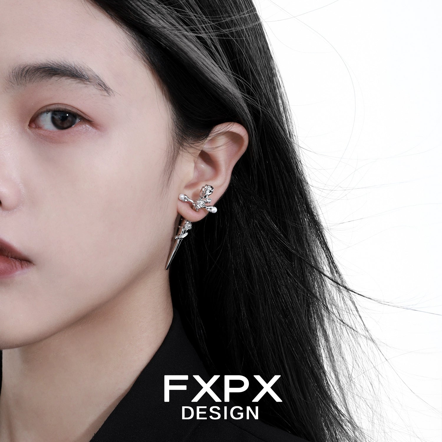 FXPX Gothic Rose Cross Earrings with Unique Design, Perfect for Dark Fashion Enthusiasts