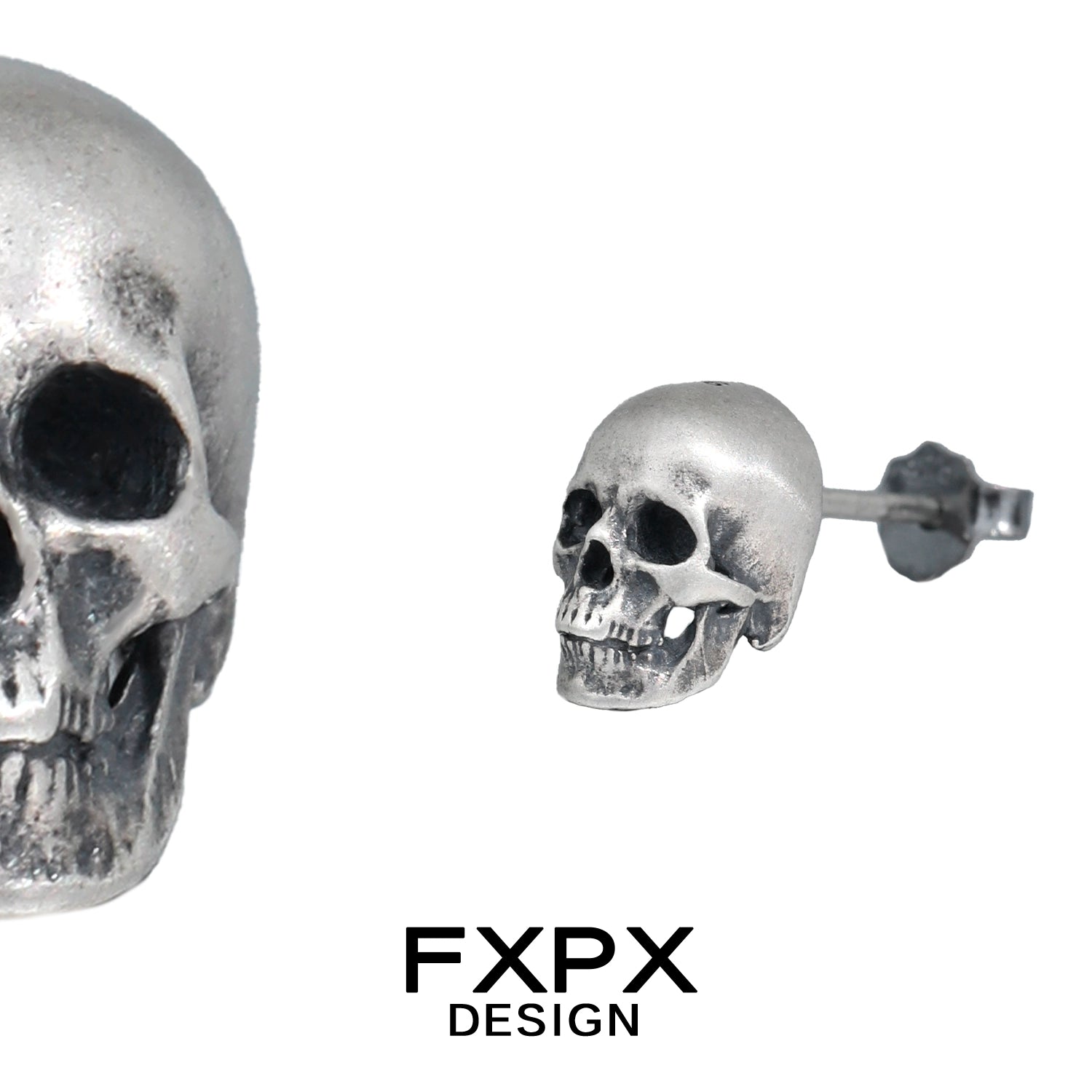 FXPX gothic skull silver earrings with detailed design for stylish gothic accessories