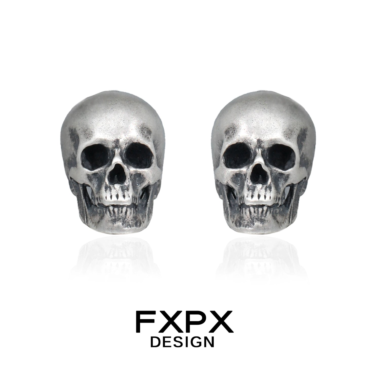 FXPX gothic skull silver earrings featuring detailed skull design for a bold statement