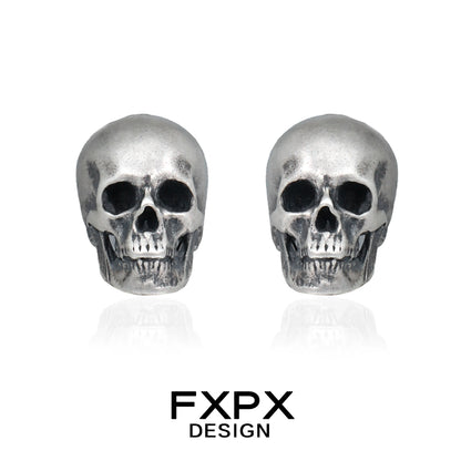 FXPX gothic skull silver earrings featuring detailed skull design for a bold statement