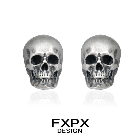 FXPX gothic skull silver earrings featuring detailed skull design for a bold statement