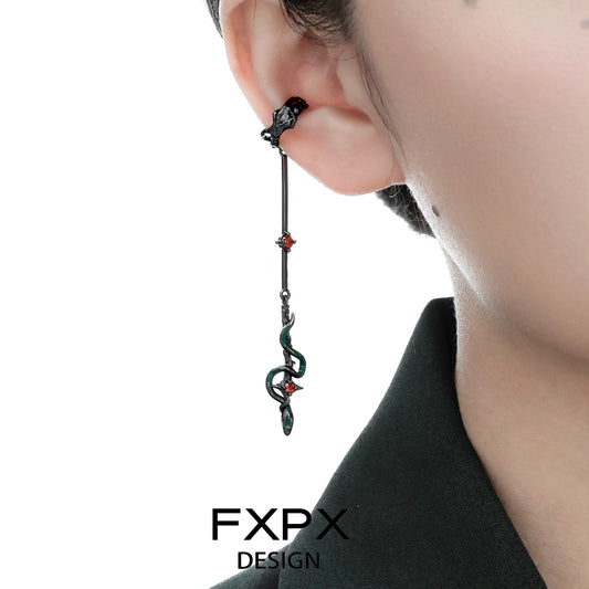 FXPX gothic snake ear cuff featuring a unique design with red accents for a bold look