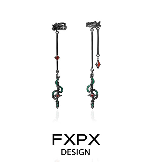 FXPX gothic snake ear cuff featuring intricate design with green and red accents