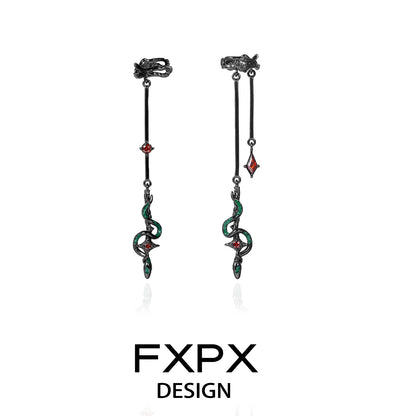 FXPX gothic snake ear cuff featuring intricate snake design with red and green accents