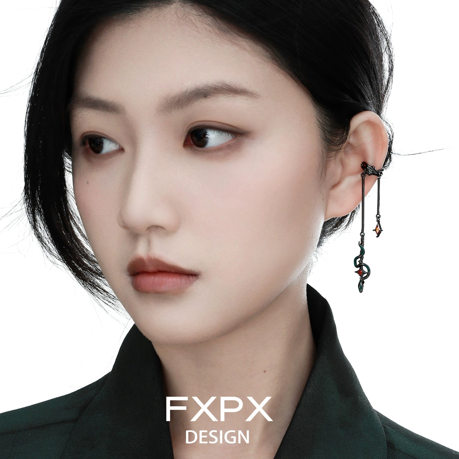 FXPX gothic snake ear cuff featuring intricate design and elegant drop elements
