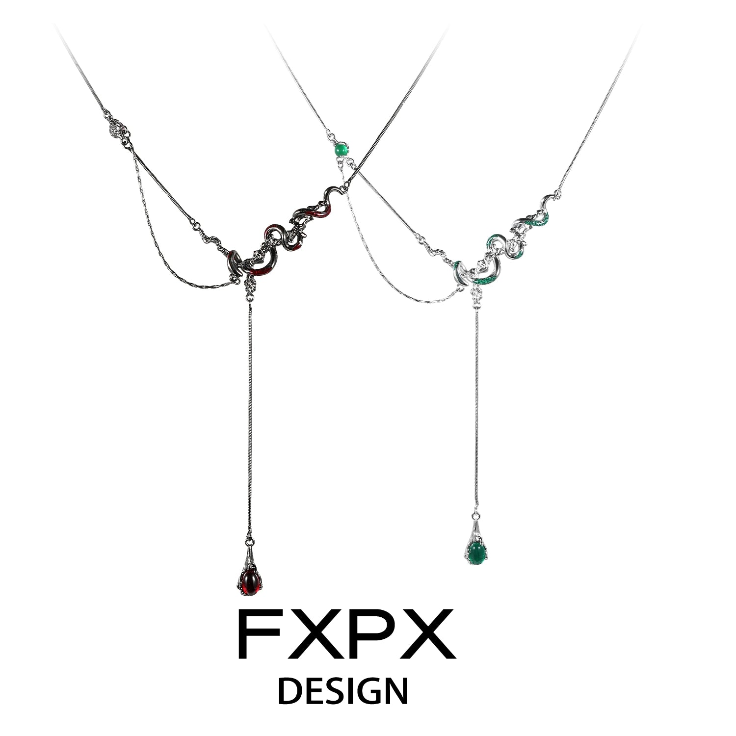 FXPX gothic snake necklace with elegant chain design and gemstone accents for a unique style
