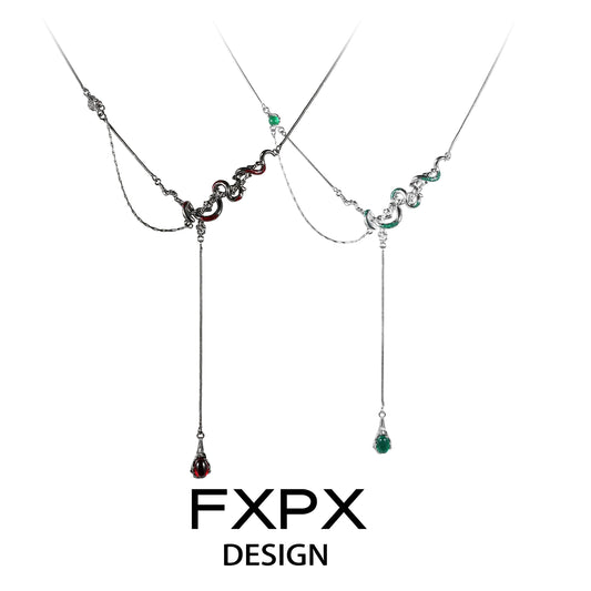 FXPX gothic snake necklace with elegant chain design and gemstone accents for a unique style