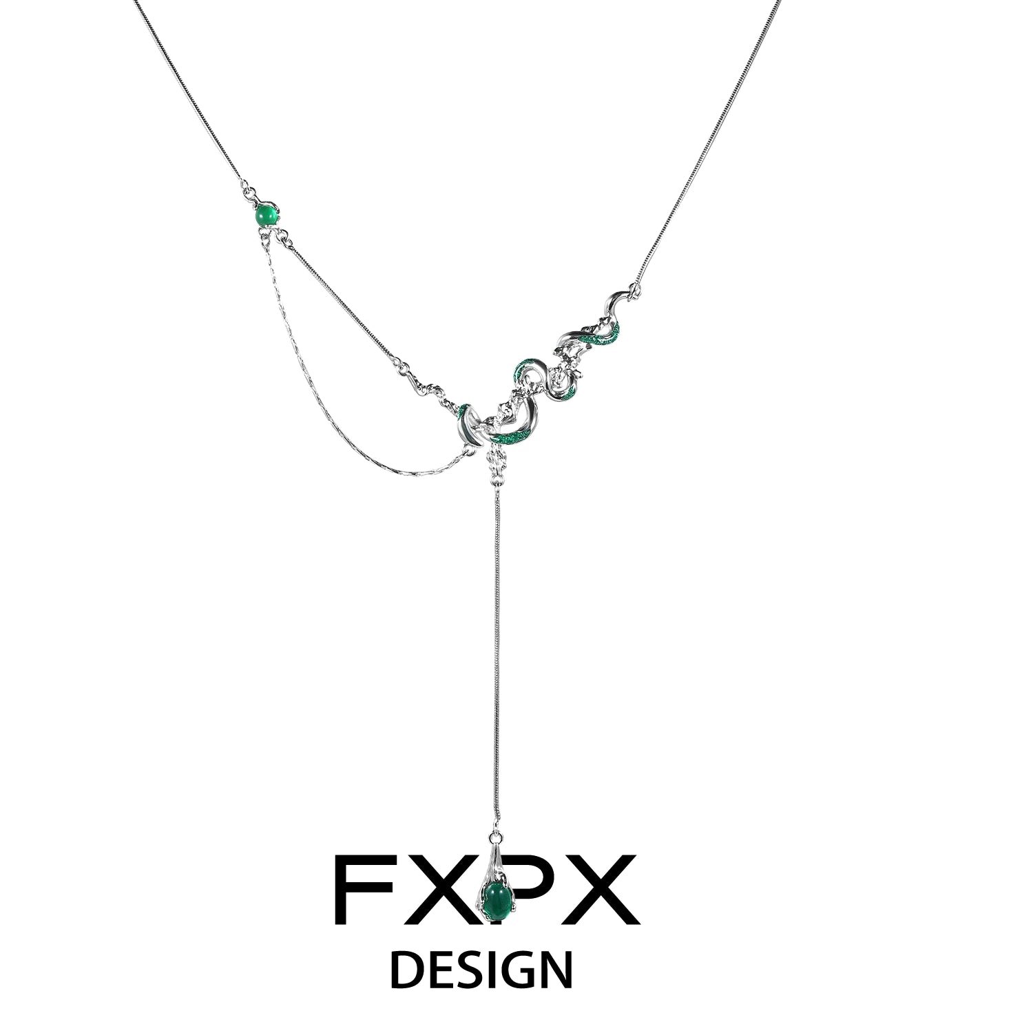FXPX Gothic Snake Necklace with Intricate Design and Emerald Accents for a Unique Style