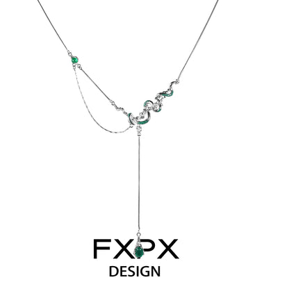 FXPX Gothic Snake Necklace with Intricate Design and Emerald Accents for a Unique Style