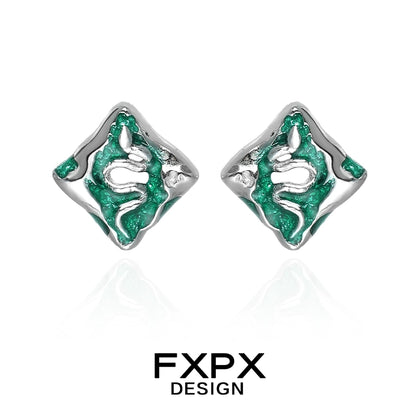 FXPX Green Snake Earrings in Silver with Glittery Green Snake Design