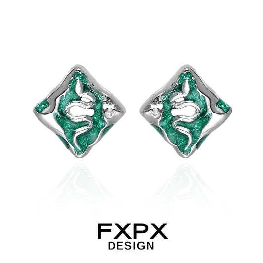 FXPX Green Snake Earrings in Silver with Glittery Green Snake Design