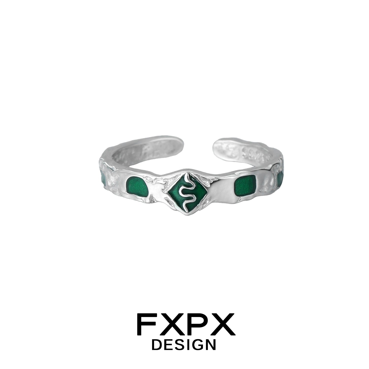 Stylish FXPX green snake ring with silver detailing and unique design for fashion lovers