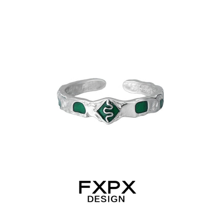 Stylish FXPX green snake ring with silver detailing and unique design for fashion lovers
