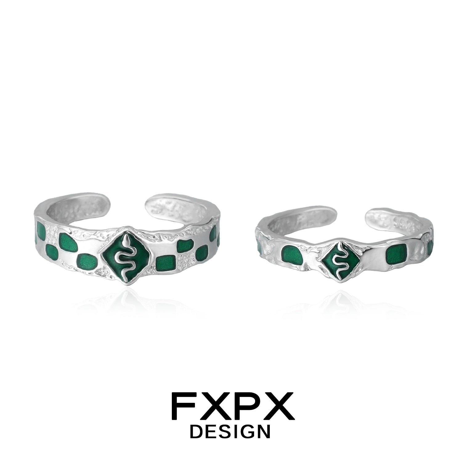 FXPX Silver Green Snake Ring with Elegant Design and Emerald Inlays for Stylish Jewelry Lovers