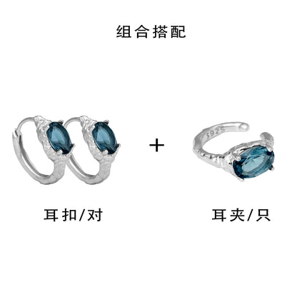 Iceland blue zircon stud earrings in silver with textured details for stylish elegance