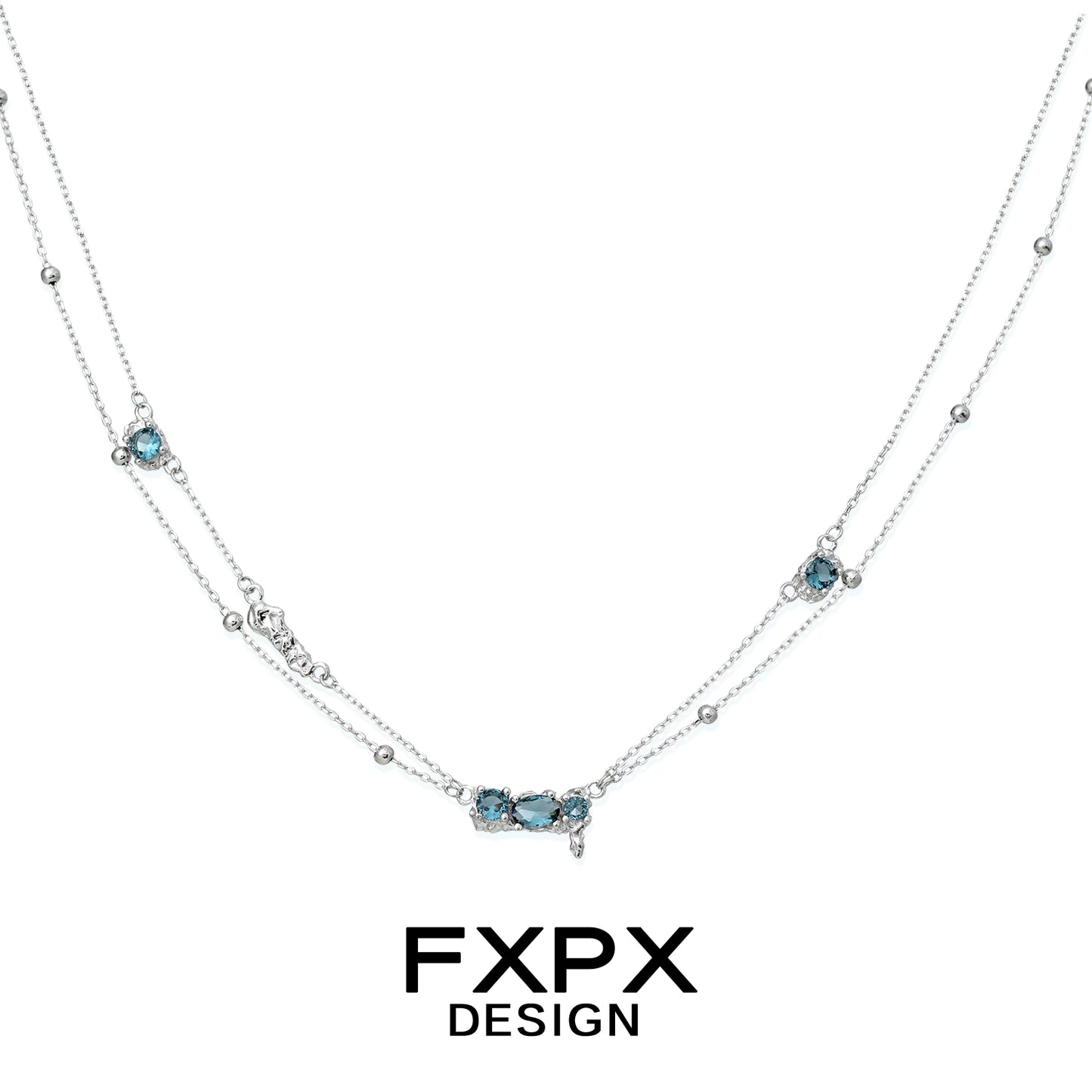 FXPX Icelandic blue zircon necklace with elegant design and sparkling gemstones