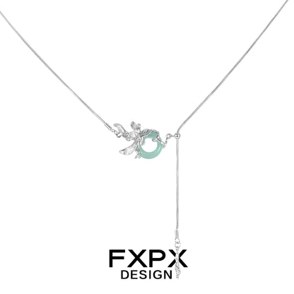 FXPX Iris safety buckle necklace featuring a delicate design with a floral charm