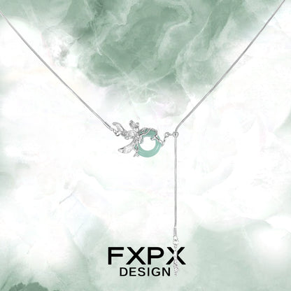 FXPX Iris safety buckle necklace featuring a delicate design with silver accents and a mint green center