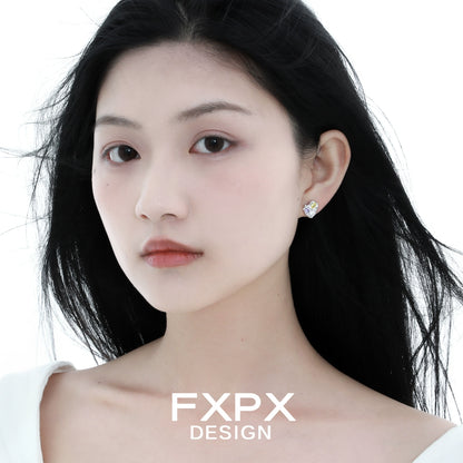 Model wearing FXPX irregular dopamine earrings showcasing a unique design for contemporary style