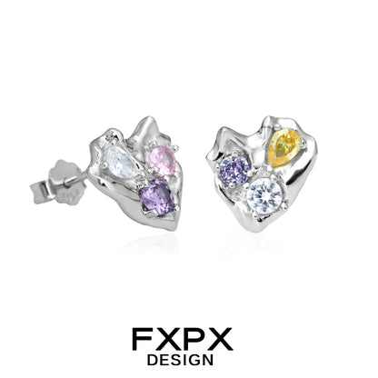 Stylish FXPX irregular dopamine earrings featuring colorful gemstones for a unique look
