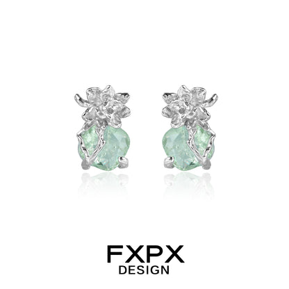 FXPX jasmine green zircon earrings featuring floral design and sparkling mint stones