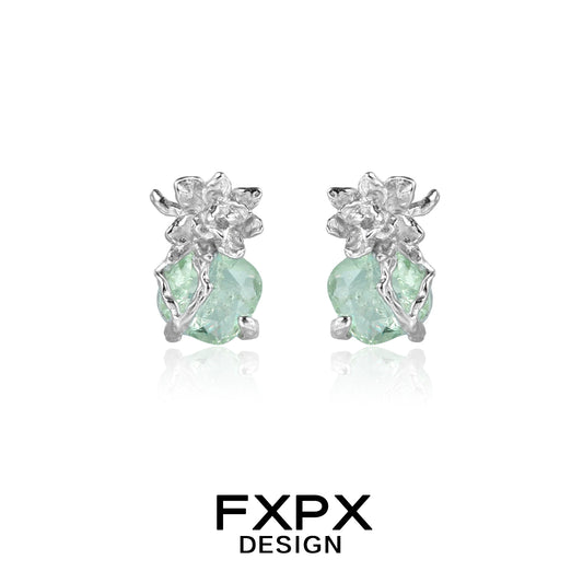 FXPX jasmine green zircon earrings featuring floral design and sparkling mint stones
