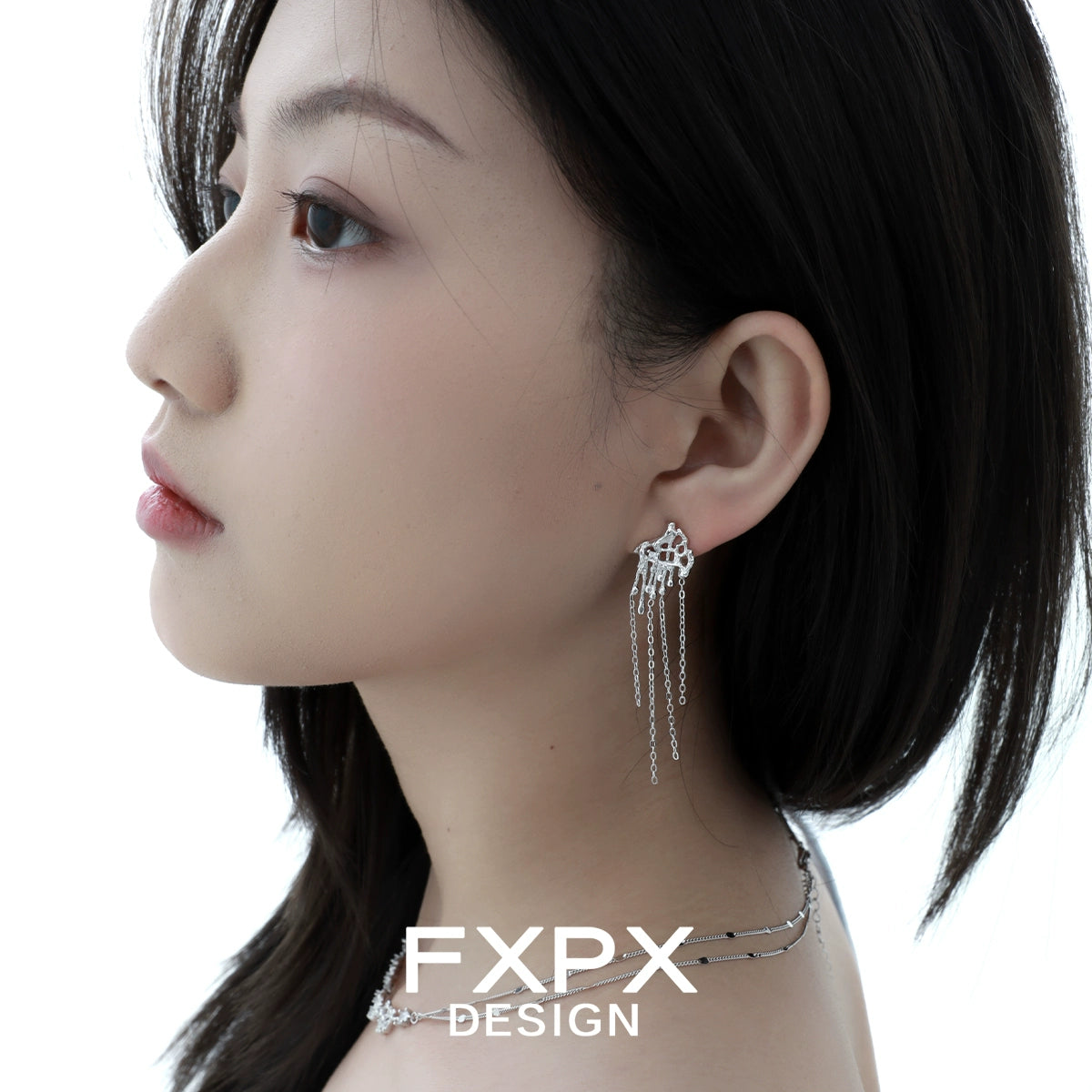 Stylish FXPX liquid metal tassel earrings featuring unique design for elegant looks