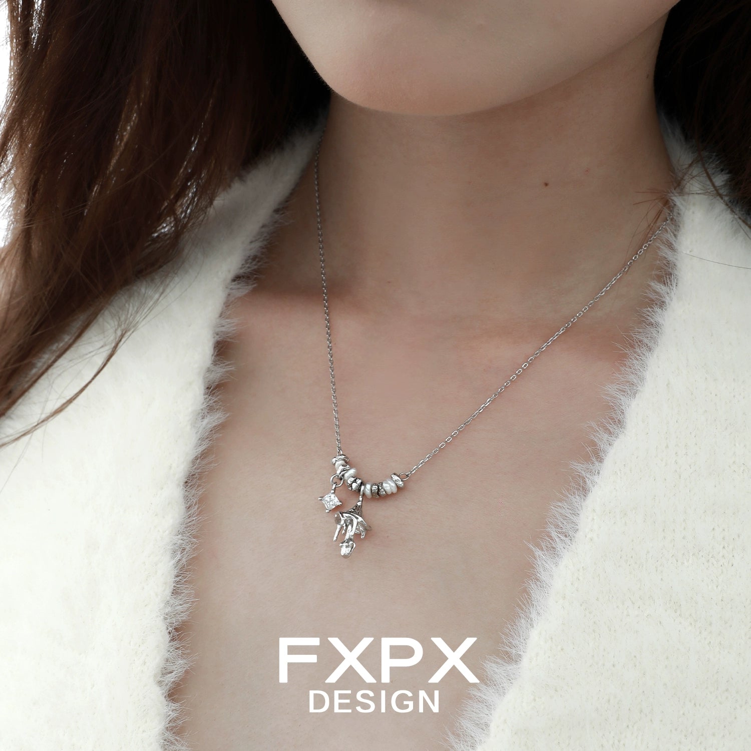 Stunning FXPX metal mushroom necklace with intricate design hanging on a delicate chain