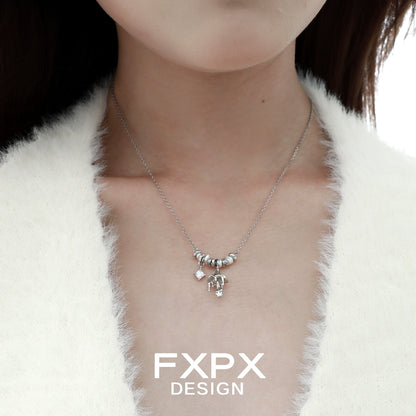 Silver FXPX Design metal mushroom necklace with unique charm details for stylish accessories