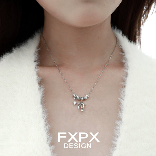 Silver FXPX Design metal mushroom necklace with unique charm details for stylish accessories