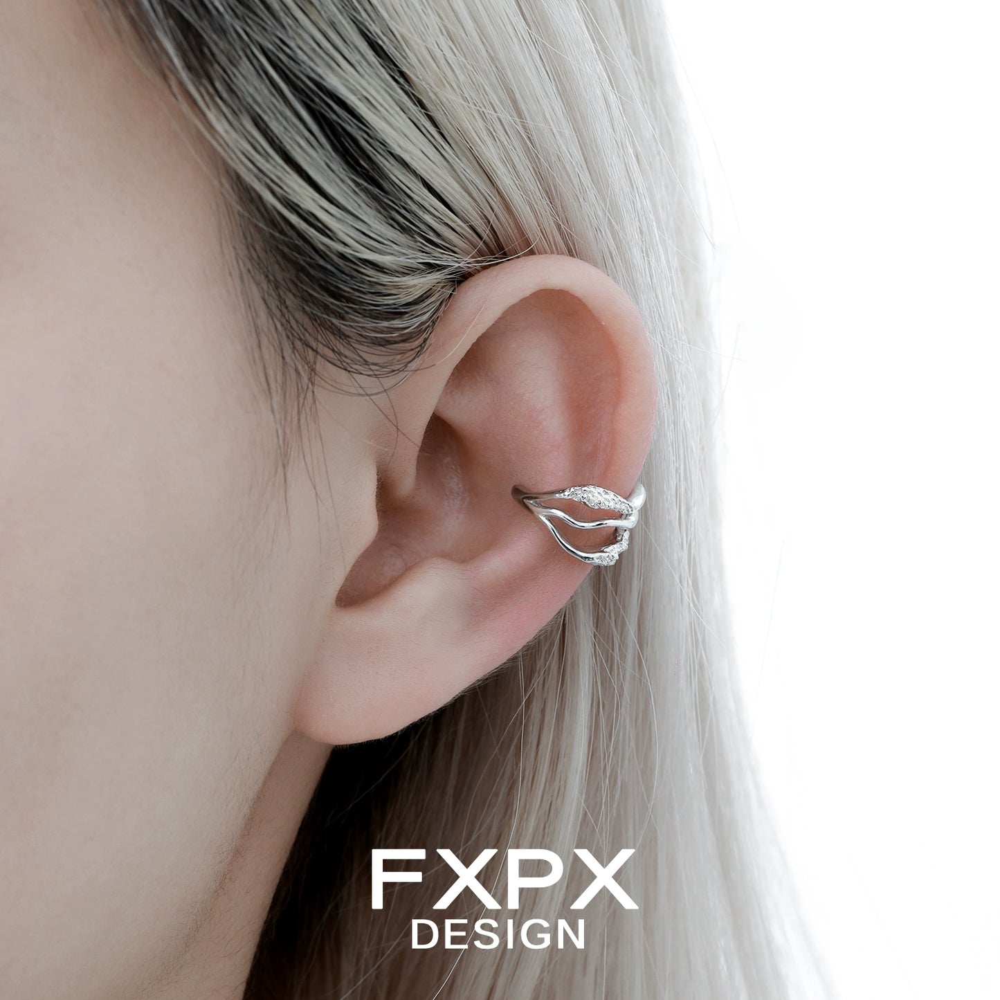 Stylish FXPX metal wave ear cuff elegantly designed to fit snugly on the ear