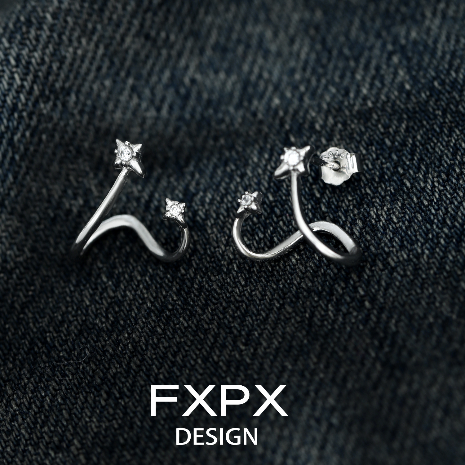 FXPX meteor silver earrings featuring sparkling accents for a stylish and modern look