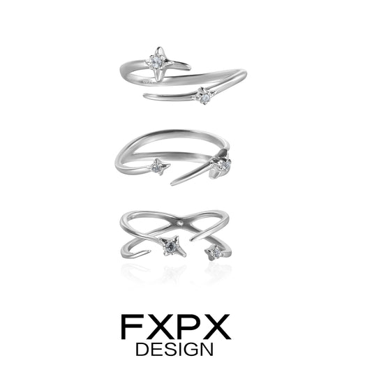 FXPX meteor track silver ring featuring a unique twist design with sparkling accents