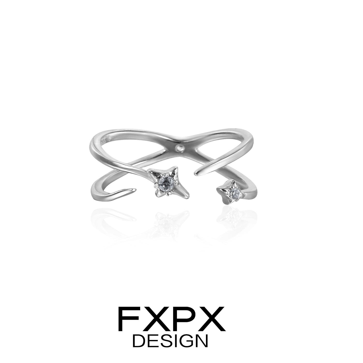 FXPX Meteor Track Silver Ring featuring a unique intertwined design with sparkling gems