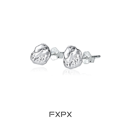 FXPX Meteorite Stud Earrings in Silver, featuring a unique and textured design