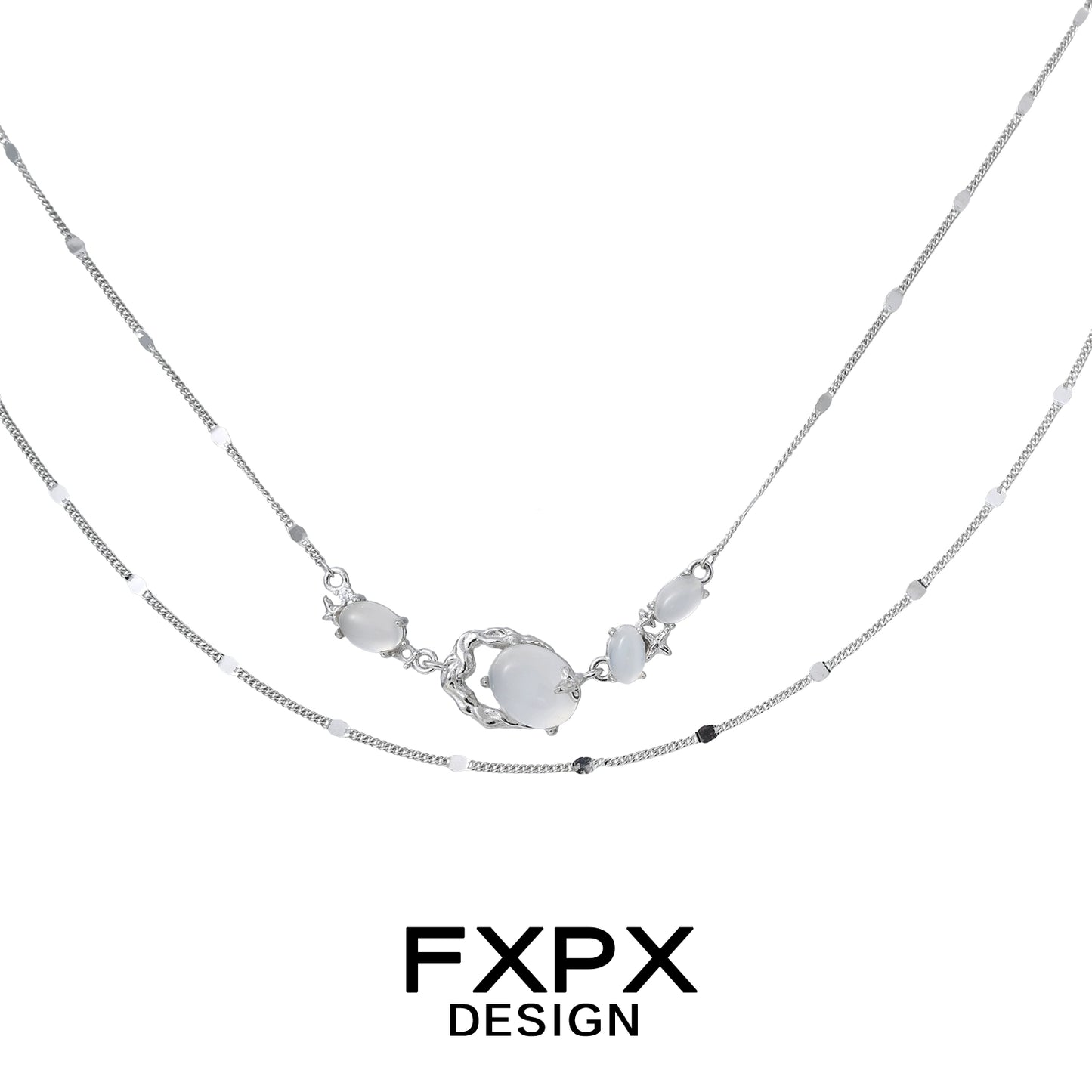 Elegant FXPX minimalist agate necklace layered design with silver accents for a chic look