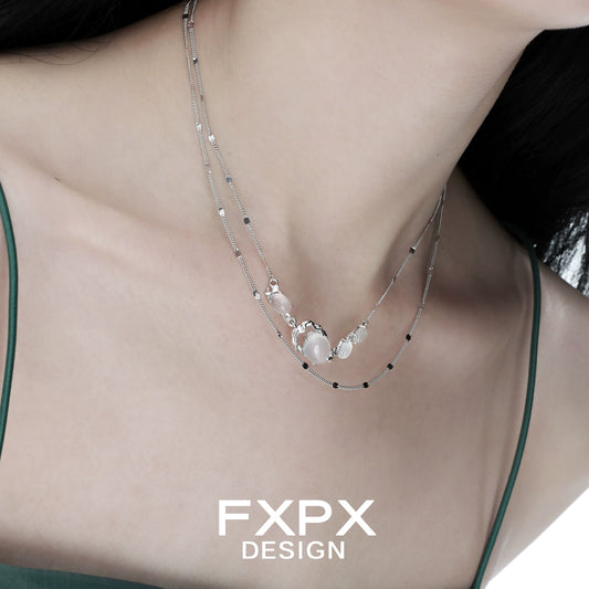 Elegant minimalist agate necklace with silver chain and delicate gemstone accents