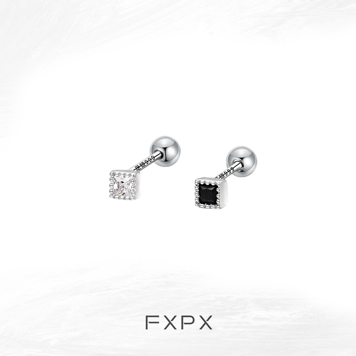 Stylish FXPX minimalist black and white earrings featuring square cubic zirconia stones