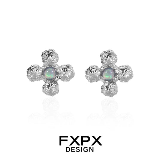 FXPX minimalist cross earrings with a silver finish and a unique textured design