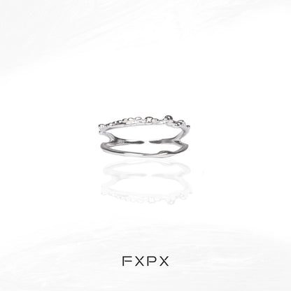 Stylish minimalist double layer ring in silver perfect for everyday wear and layering with other rings