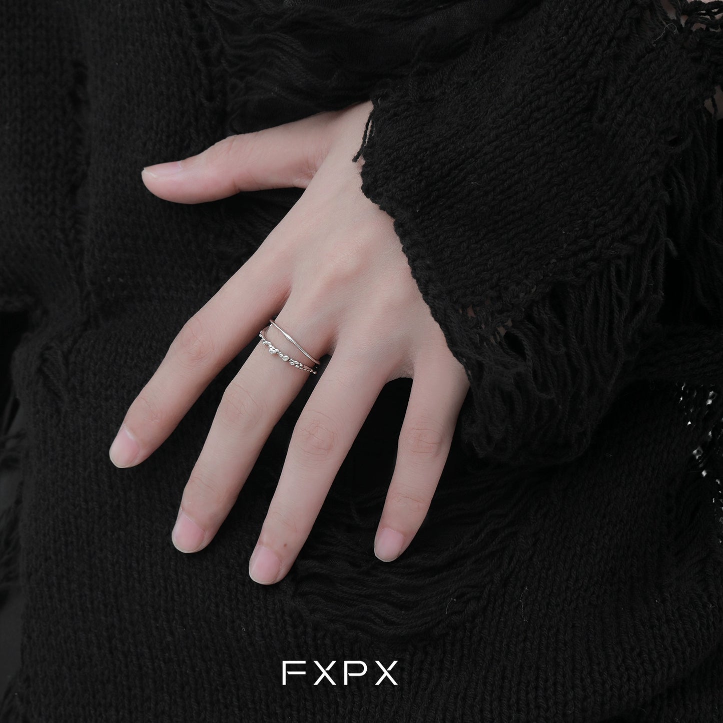 FXPX Minimalist Double Layer Ring in Silver for a Chic and Elegant Look