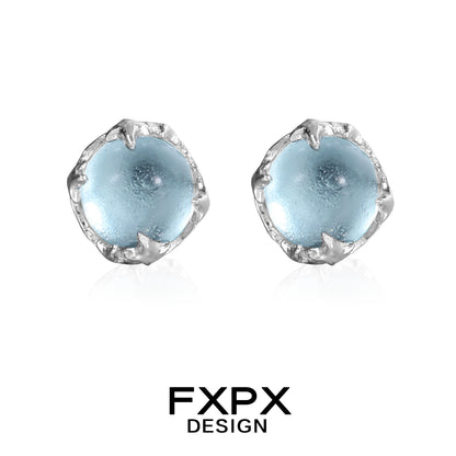 Elegant FXPX minimalist glacier earrings in light blue with a unique silver setting
