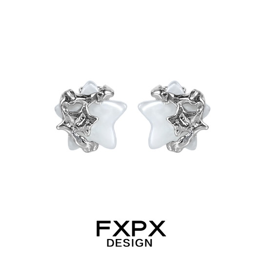 FXPX minimalist star shell earrings with silver and white design for a chic look