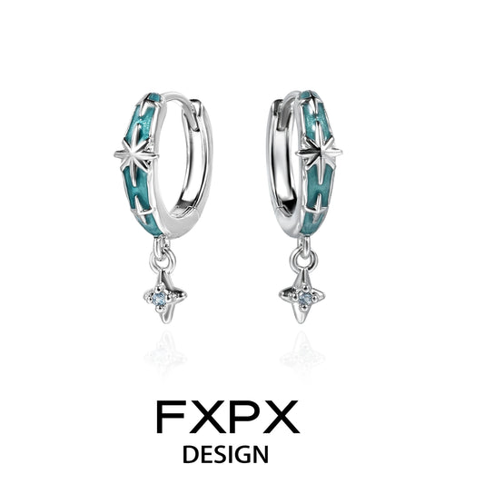 FXPX mint starburst stud earrings in silver with turquoise accents and sparkling star charms