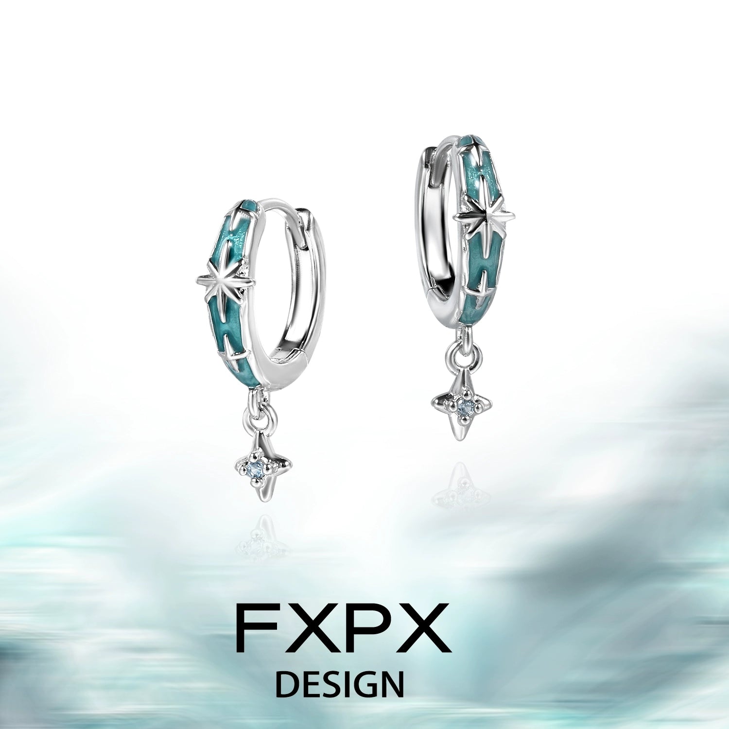 FXPX mint starburst stud earrings featuring silver design and sparkling star charms