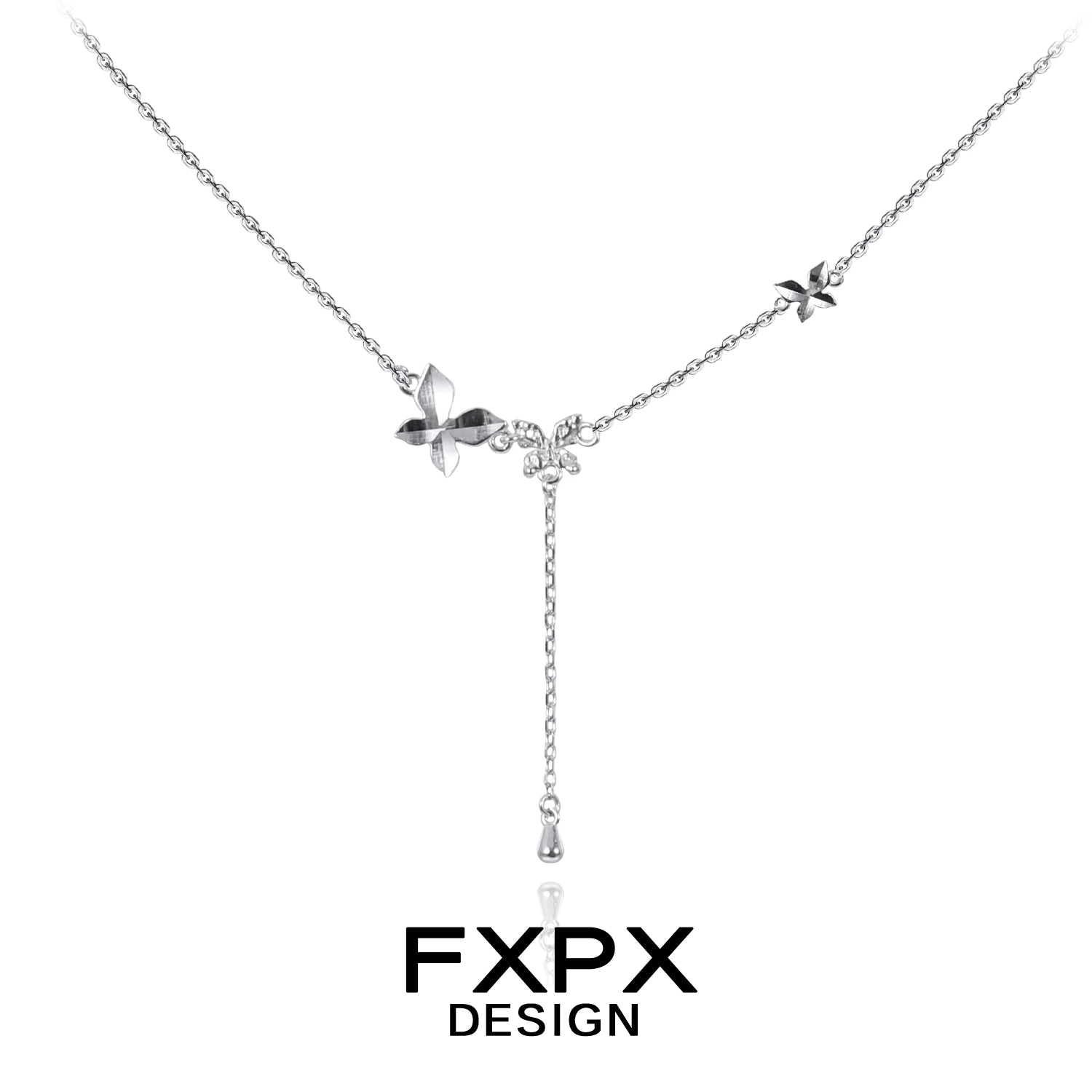 FXPX mirror butterfly pendant necklace with elegant chain design and delicate butterfly accents