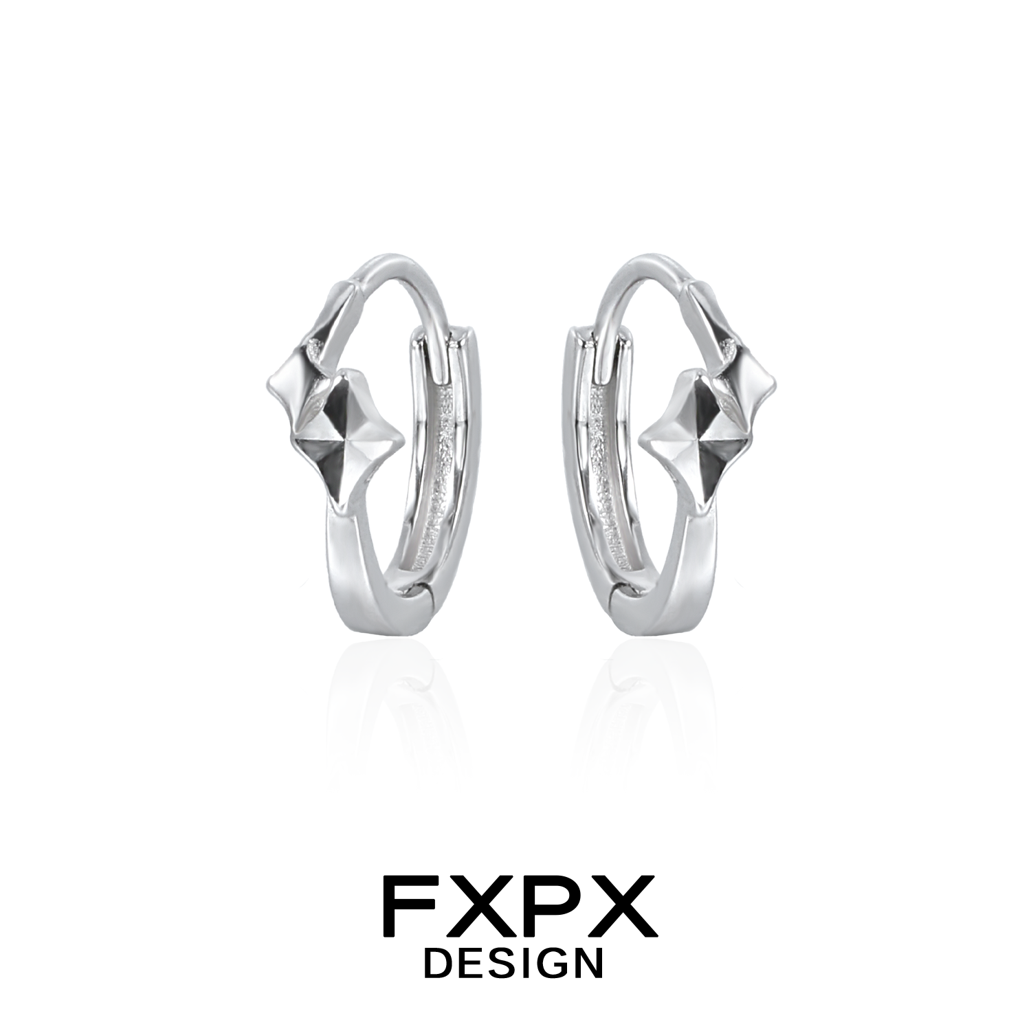 FXPX mirror square silver earrings with a unique geometric design and polished finish